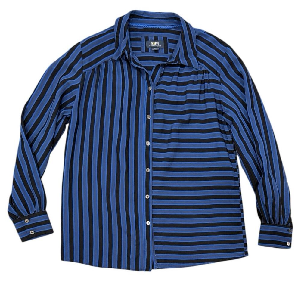 Anthropologie Mixed Stripe Button-Down Blouse